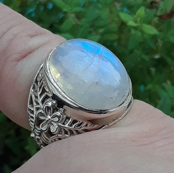 NWT GENUINE 20+ SRI LANKAN Rainbow Moonstone Ring - Picture 6 of 8